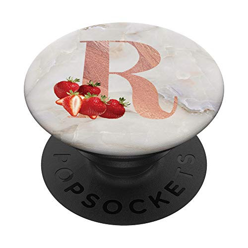 Pink Monogram Letter R Initial Strawberry PopSockets PopGrip Swappable Grip for Phones  and  Tablets