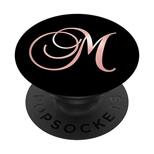 Letter M Golden Rose On Black Grip - Initial M Grip PopSockets Grip and Stand for Phones and Tablets