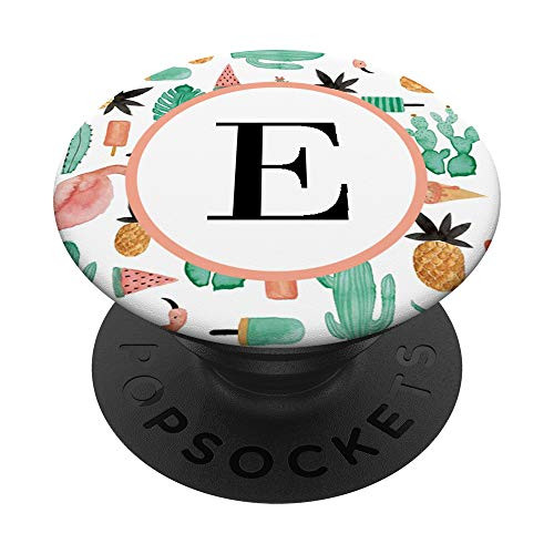 E Cactus Pineapple Letter Monogram Initial Pop Socket Gift PopSockets Grip and Stand for Phones and Tablets