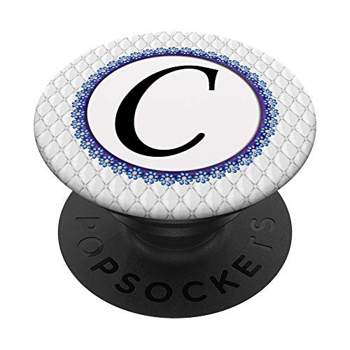 Blue Daisy Boarder Monogram Letter C Initial PopSockets Grip and Stand for Phones and Tablets