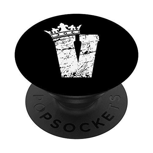 Monogram PopSocket-Initial Letter V And King Queen Crown PopSockets PopGrip Swappable Grip for Phones  and  Tablets