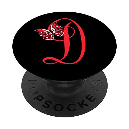 Red letter D Initial Butterfly Personalized Monogram PopSockets PopGrip Swappable Grip for Phones  and  Tablets