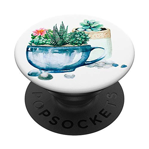 Succulent Cactus Garden Watercolor Colorful Art White PopSockets PopGrip Swappable Grip for Phones  and  Tablets