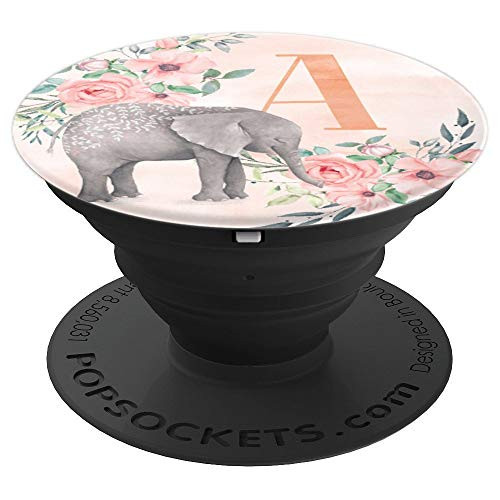 Elephant Rose Watercolor Monogram Name Initial Letter A PopSockets Grip and Stand for Phones and Tablets