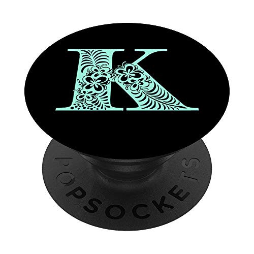 Mint Green Floral Monogram Letter K PopSockets PopGrip Swappable Grip for Phones  and  Tablets