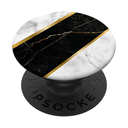 PopSockets Grip and Stand - Gold  Black  and  White Marble-Look PopSockets PopGrip Swappable Grip for Phones  and  Tablets