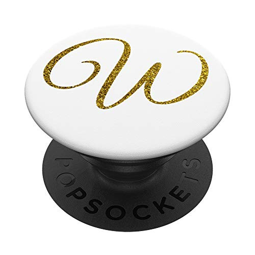 Monogram Letter W Initial Gold Script White PopSockets Grip and Stand for Phones and Tablets