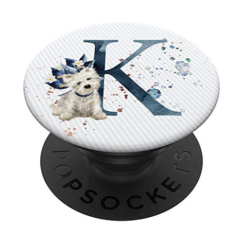Blue Monogram Letter K Initial Maltipoo Dog PopSockets PopGrip Swappable Grip for Phones  and  Tablets