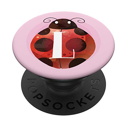 Lady bug Pink Monogram Name Initial Letter L PopSockets PopGrip Swappable Grip for Phones  and  Tablets