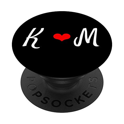 Matching Initial K  and  M Heart Letter Alphabet Monogram PopSockets PopGrip Swappable Grip for Phones  and  Tablets