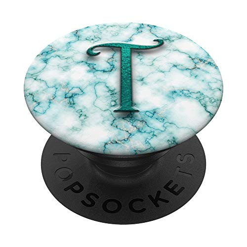 T Letter Initial Monogram Teal Turquoise Blue PopSockets Grip and Stand for Phones and Tablets