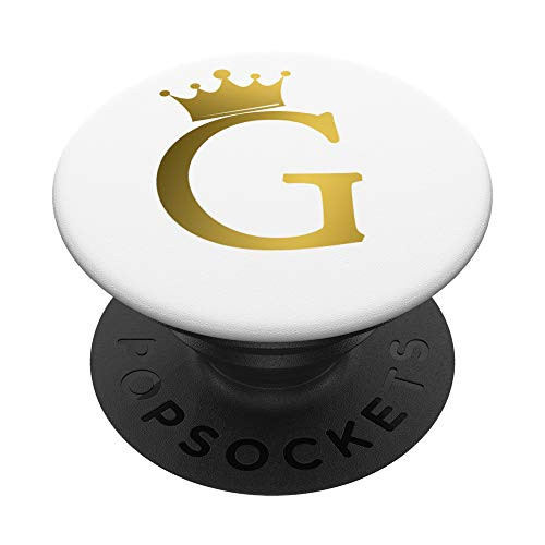 Crown Gold Letter G Initial Monogram White PopSockets PopGrip Swappable Grip for Phones  and  Tablets