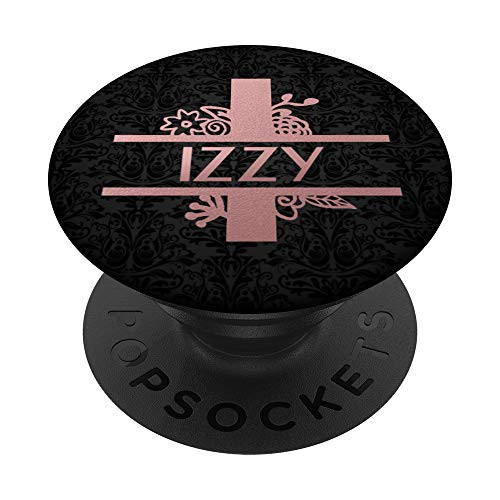 Letter I Izzy Name Rose Pink Floral Initial Monogram PopSockets PopGrip Swappable Grip for Phones  and  Tablets