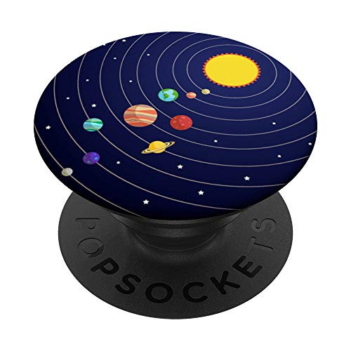 Solar System Drawing Planets  and  Orbits Dark Blue Black Base PopSockets Grip and Stand for Phones and Tablets