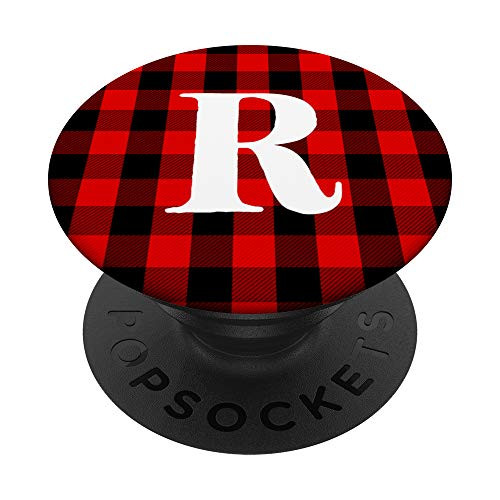 Buffalo Plaid Personalized Monogram Initial Letter R PopSockets PopGrip Swappable Grip for Phones  and  Tablets