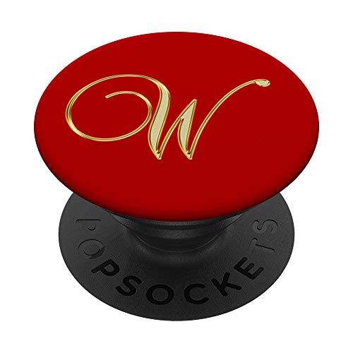 Phone Grip Letter W Tan Yellow_ Initial W Tan Yellow on Red PopSockets PopGrip Swappable Grip for Phones  and  Tablets