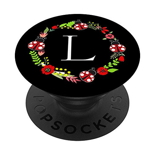 Ladybug Wreath Monogram Letter L PopSockets PopGrip Swappable Grip for Phones  and  Tablets