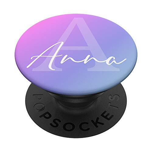 Anna Pretty First Name With Monogram Letter A Ombre Rainbow PopSockets Grip and Stand for Phones and Tablets