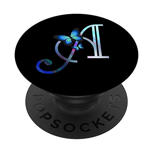 Initial letter A Butterfly Monogram Personalized PopSockets Grip and Stand for Phones and Tablets