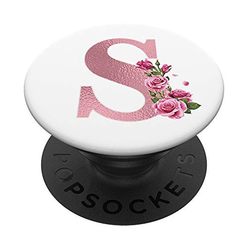 Rose Gold Monogram Letter S Pink Rose Flowers Initial S PopSockets Grip and Stand for Phones and Tablets