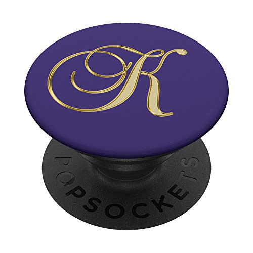Phone Grip Letter K Yellow_ Initial K Tan Yellow on Purple PopSockets Grip and Stand for Phones and Tablets