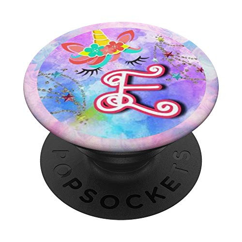 Unicorn Face Monogram Pop Socket - Letter E Popsocket PopSockets PopGrip Swappable Grip for Phones  and  Tablets