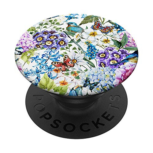 Watercolor Flowers Bird Bouquet Floral Garden Flower Pattern PopSockets PopGrip Swappable Grip for Phones  and  Tablets