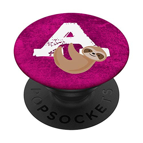 Cute Sloth Letter A Initial Monogram Pink Gift for Girls PopSockets Grip and Stand for Phones and Tablets