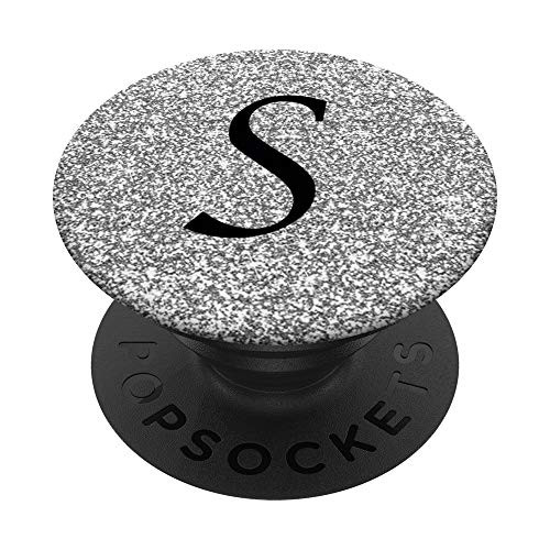 Silver Glamour Monogram Letter S Initial PopSockets PopGrip Swappable Grip for Phones  and  Tablets
