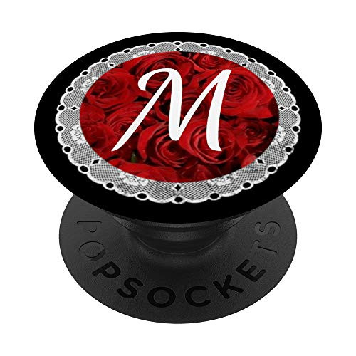 Monogram Pop Roses Letter M Phone Stand White Initial M PopSockets PopGrip Swappable Grip for Phones  and  Tablets