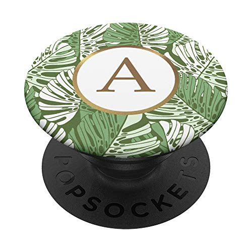 Tropical Letter A Monogram Green Leaf pattern Hawaii Jungle PopSockets PopGrip Swappable Grip for Phones  and  Tablets