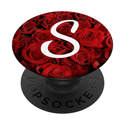 Rose Pop Letter S - Phone Case Stand Monogram Initial Red PopSockets PopGrip Swappable Grip for Phones  and  Tablets