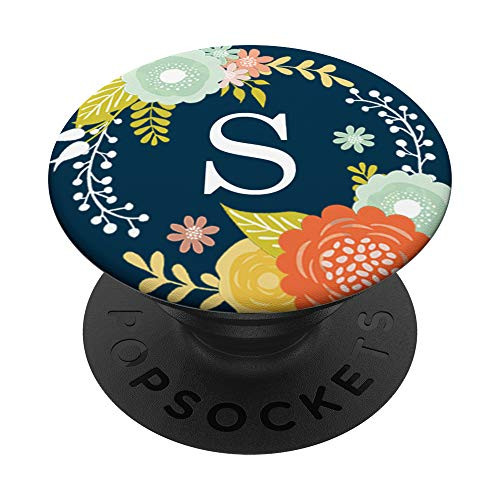 Initial Letter S with Floral Wreath Monogram AAN045 PopSockets PopGrip Swappable Grip for Phones  and  Tablets