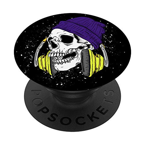 Skulls - Skull With Headphones And A Hat PopSockets PopGrip Swappable Grip for Phones and Tablets Skulls - Skull With Headphones And A Hat PopSockets PopGrip Swappable Grip for Phones and Tablets
