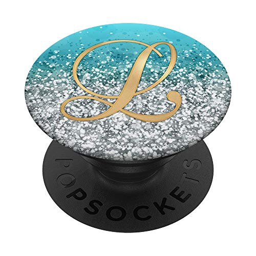 Letter L_ Light Golden Initial On White Light Blue PopSockets Grip and Stand for Phones and Tablets