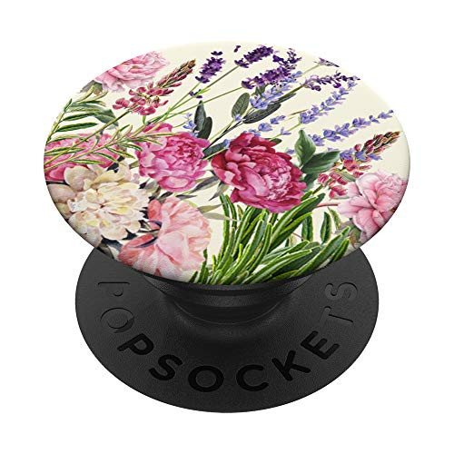 Pink Peonies and Lavender -Botanical Floral Garden PopSockets PopGrip Swappable Grip for Phones  and  Tablets