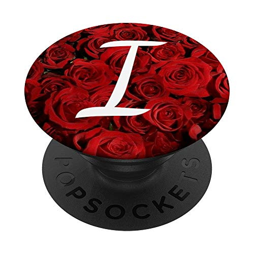 Rose Pop Letter I - Phone Case Stand Monogram Initial Red PopSockets PopGrip Swappable Grip for Phones  and  Tablets