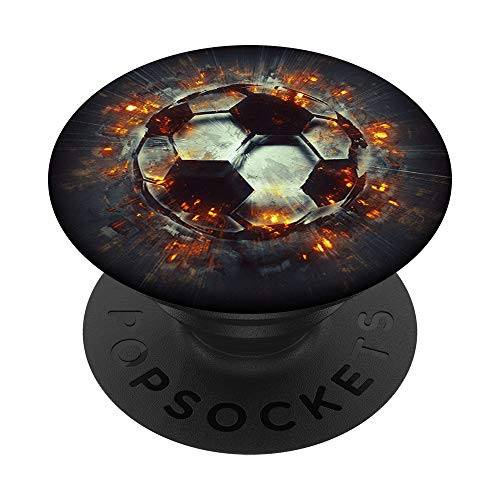 Flaming Fire Futball Soccer Player Ball PopSockets Grip and Stand for Phones and Tablets
