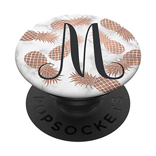 Letter M Rose Gold Pineapple Pattern PopSocket Marble With M PopSockets Grip and Stand for Phones and Tablets