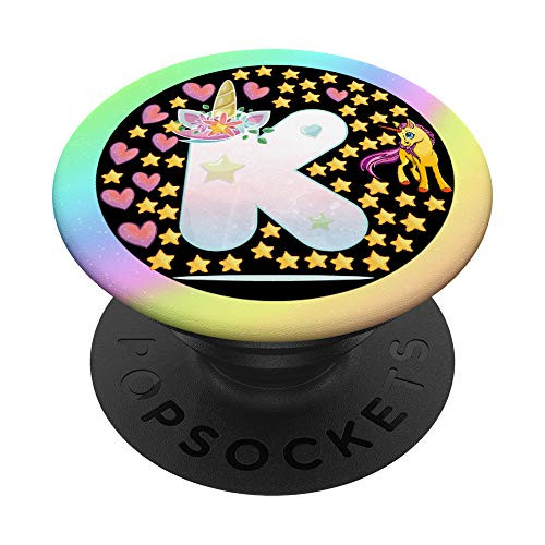 Watercolor Letter K Blue Monogram K Pastel Initial K Unicorn PopSockets Grip and Stand for Phones and Tablets