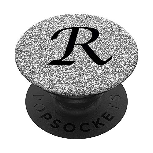 Silver Glamour Monogram Letter R Initial PopSockets PopGrip Swappable Grip for Phones  and  Tablets