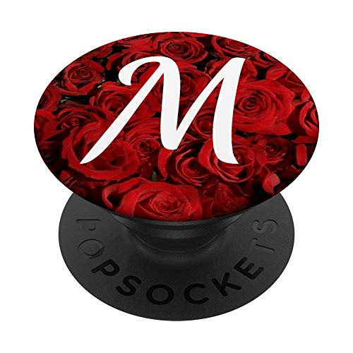 Rose Pop Letter M - Phone Case Stand Monogram Initial Red PopSockets PopGrip Swappable Grip for Phones  and  Tablets