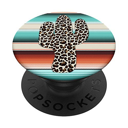 Funny Leopard Cactus Serape Cactus print Turquoise PopSockets PopGrip Swappable Grip for Phones  and  Tablets