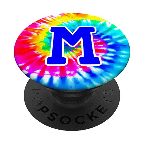 Tie Dye Letter M-Tie Dye Retro Colorful Monogram Initial M PopSockets Grip and Stand for Phones and Tablets