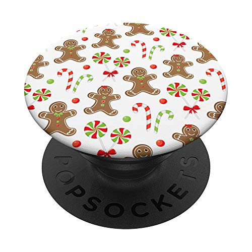 Christmas Gingerbread Candy Canes White PopSockets PopGrip Swappable Grip for Phones  and  Tablets
