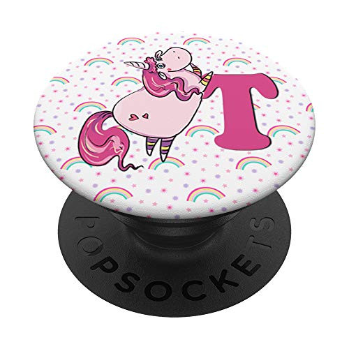 Unicorn Letter T Rainbow Monogram T Initial Girls Gift PopSockets PopGrip Swappable Grip for Phones  and  Tablets