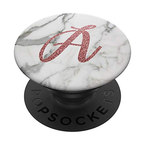 Monogram Letter A on White and Grey Marble With Rose Sparkle PopSockets Grip and Stand for Phones and Tablets Monogram Letter A on White and Grey Marble With Rose Sparkle PopSockets Grip and Stand for Phones and Tablets