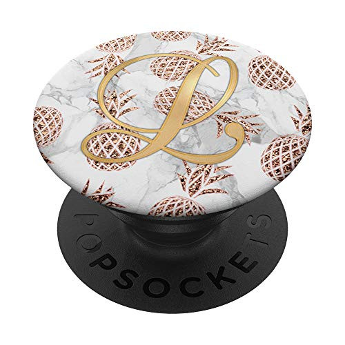 Letter L_ Light Golden Initial On Pineapple Marbled PopSockets Grip and Stand for Phones and Tablets