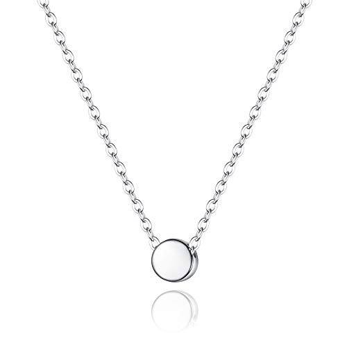 BriLove Tiny Dot Necklace 925 Sterling Silver Round Circle Pendant Choker Necklace for Women
