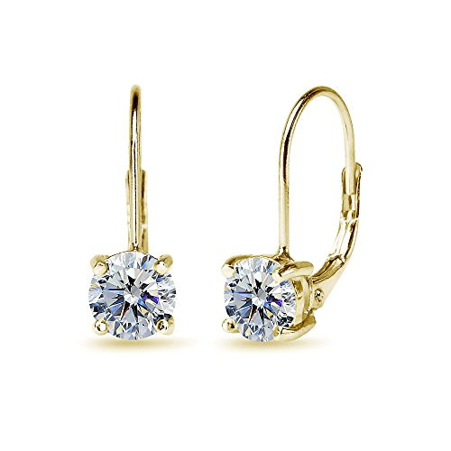 Yellow Gold Flashed Sterling Silver Clear Round-cut Leverback Earrings Made with Swarovski Crystals Yellow Gold Flashed Sterling Silver Clear Round-cut Leverback Earrings Made with Swarovski Crystals